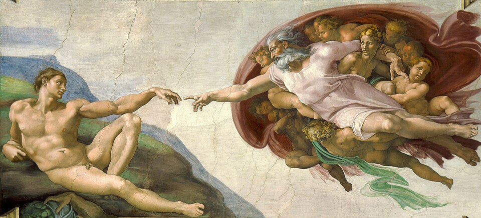 A Criação de Adão, de Michelangelo: Deus estende o dedo em direção a Adão