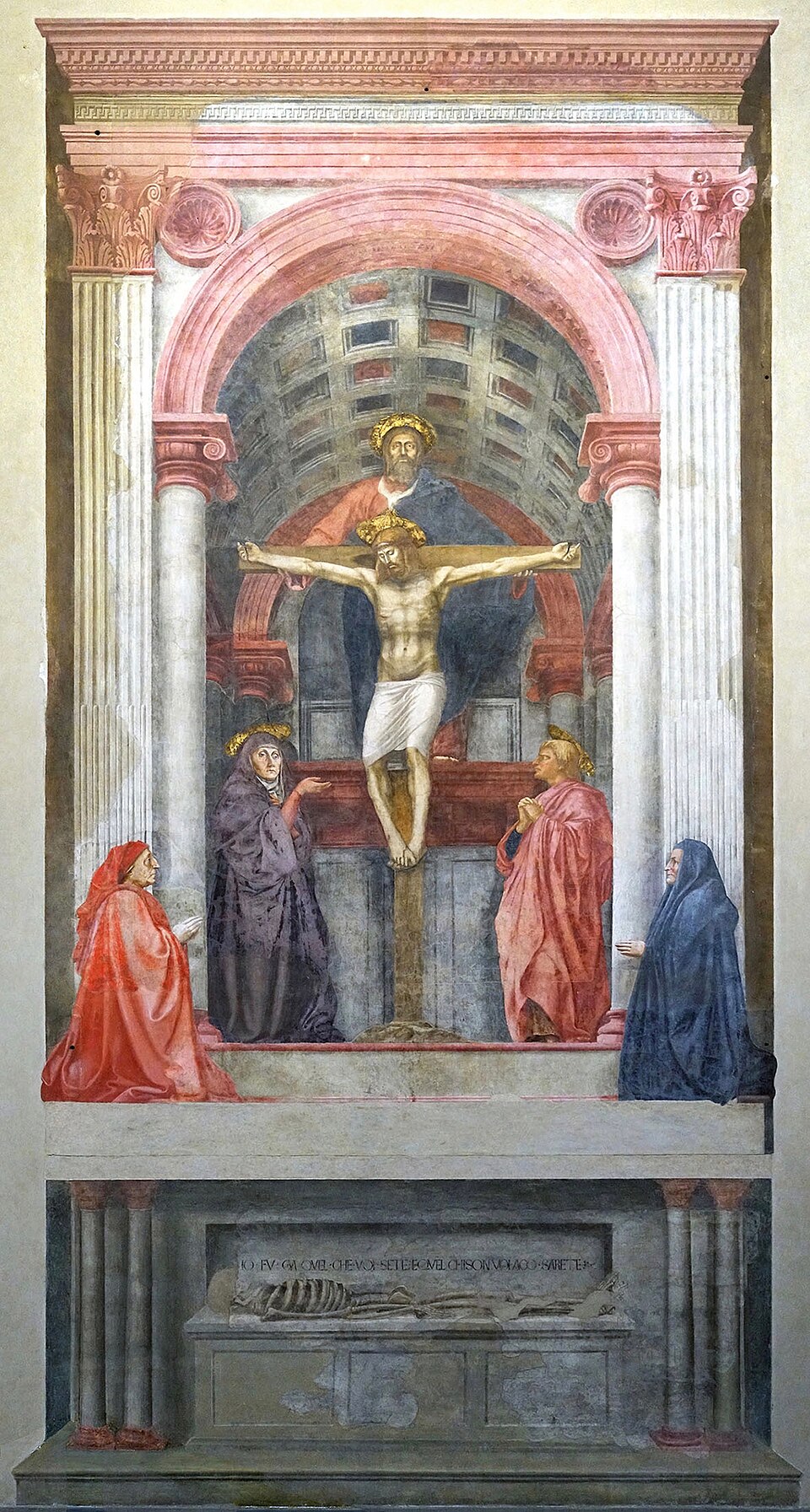 A Santíssima Trindade, de Masaccio: afresco com abóbada pintada em perspectiva sobre Cristo na cruz